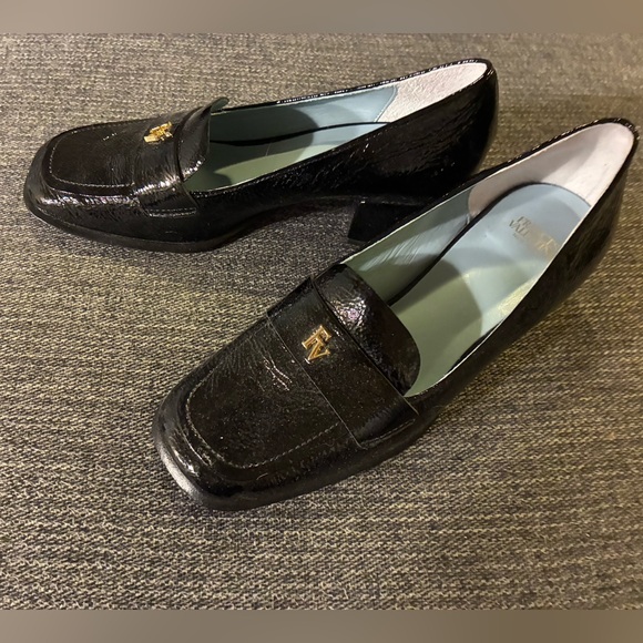 Frances Valentine Black Loafers with Gold Detail - Picture 1 of 2